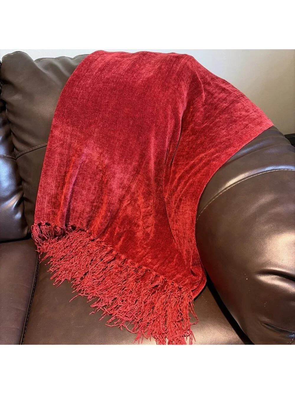 Luxury Red Chenille Blanket Decorative Throw Quilt Fringe Cover Bedding Luxe